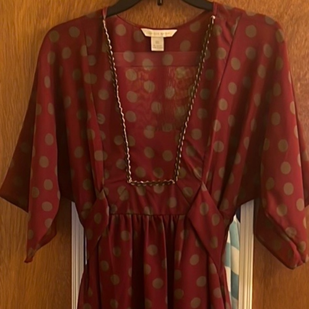 👗 Jonathan Martin dark red polka dotted dress with liner size 8 EUC